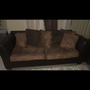 2 piece brown and beige sofa